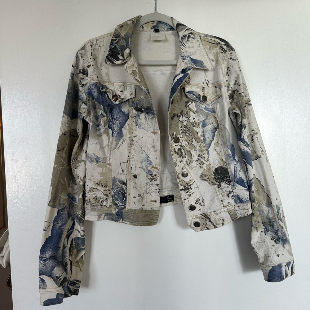 Just Cavalli Blue and Green Floral Jean Jacket
